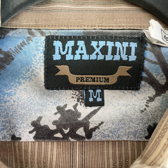 Men's Medium Maxini Tan & Brown Long Sleeve Button Down Shirt - Picture 2 of 7